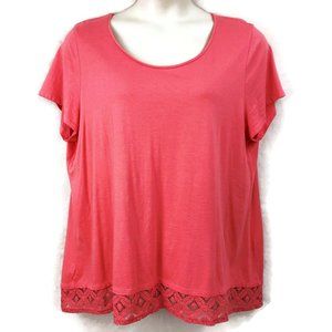 Chicos 3 Pink Lace Hem Short Sleeve Tunic Top